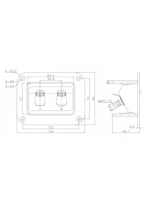 Szögletes hangszóró terminál kettős aranyozású