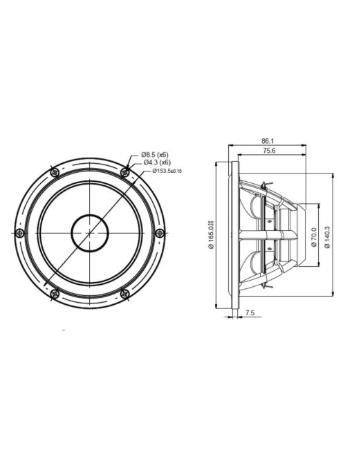 SATORI MR16PNW-8 ohm  6,5" középsugárzó, fehér kónusz