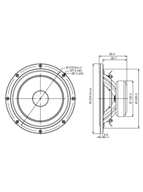 SB23NRXS45-4 ohm 8" mélysugárzó 45mm VC