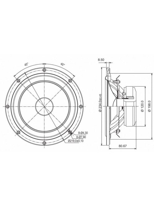 SB23NRXS45-8 8” mély-közép sugárzó