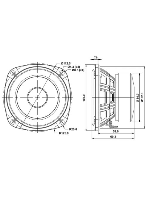 SB12PAC25-4 4” mély-közép sugárzó