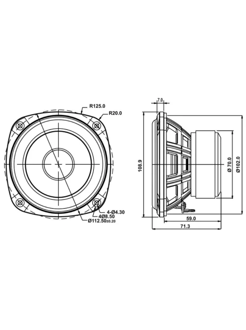 SB12PFC25-4 ohm - COAX 4" mély-közép sugárzó, 25mm VC