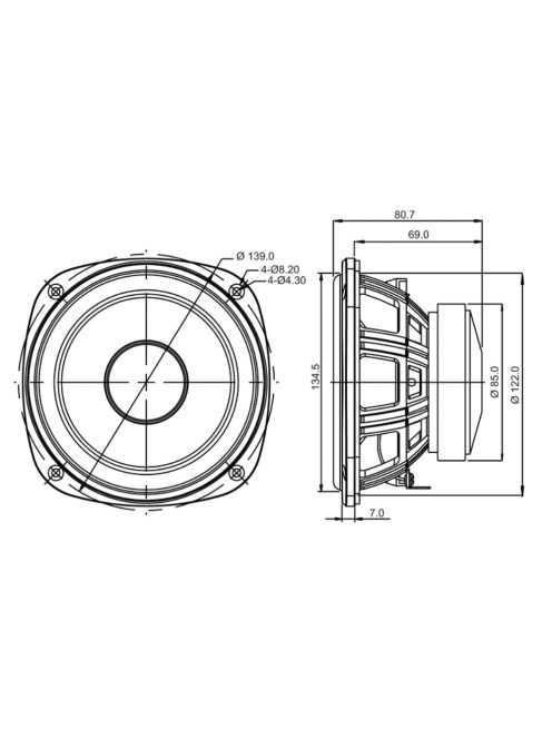 SB13PFC25-4 5” mély-közép sugárzó