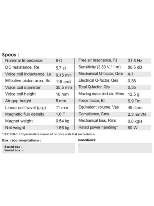 SB17NBAC35-8 ohm  6" mély-közép sugárzó, 35mm VC