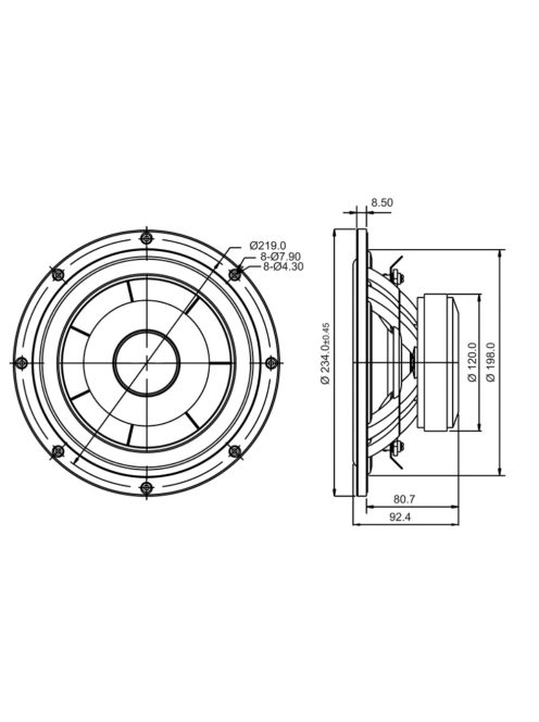 SB23NACS45-8 8” mély-közép sugárzó