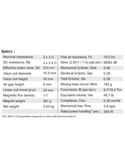 SW26DAC76-3-DV 10” mélysugárzó