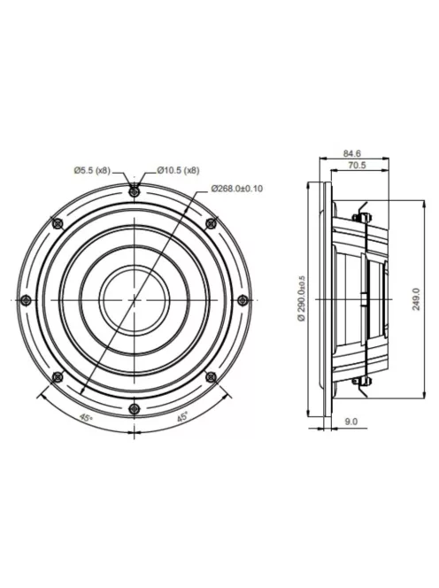 SB Acoustics SW26DBAC76-4  10" subwoofer, alu membrán, neodymium