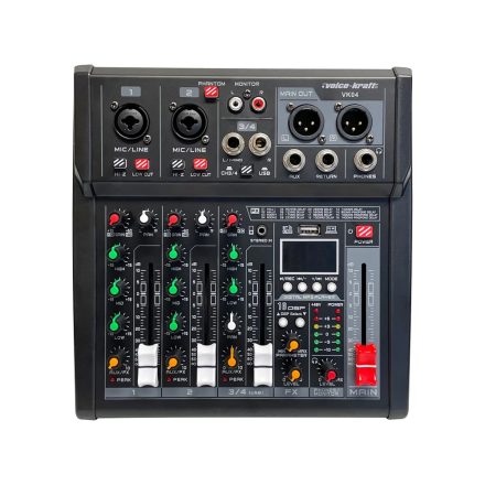 VK04 Keverőpult 2 mono/1 sztereo csatorna,USB Audio interface, Bluetooth, 16DSP effect