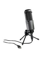Audio-Technica AT2020USB+, merőleges tengelyű, kardioid kondenzátor stúdiómikrofon, USB és fejhallgató kimenet
