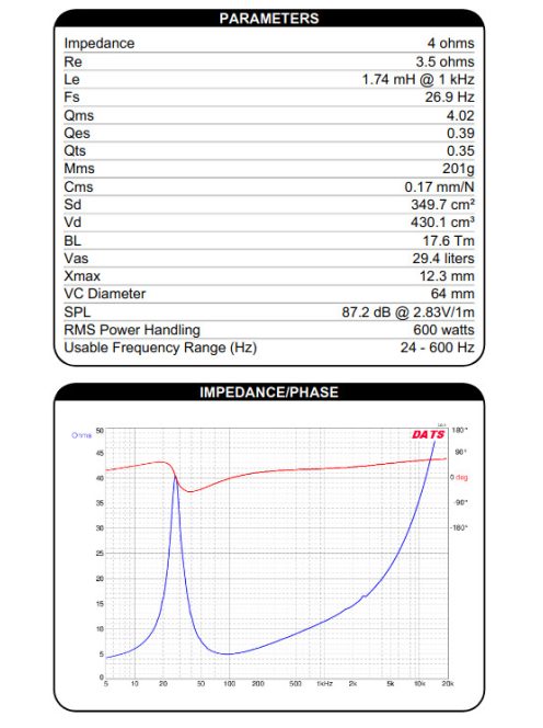 Dayton Audio RSS265HO-4 10" Reference HO Subwoofer 4 Ohm. Black alu. cone