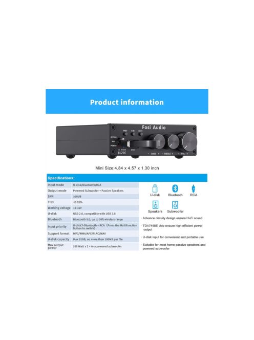 Fosi Audio BL20C 2.1 erősítő