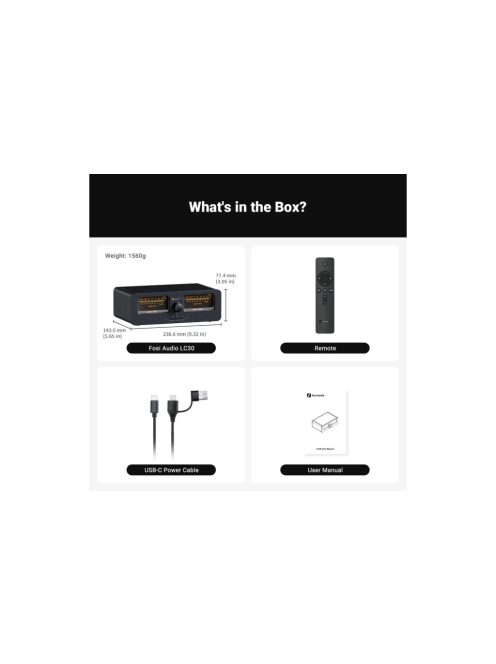 Fosi Audio LC30 erősítő hangszóró kapcsoló 2 bemenet, 2 kimenet, kettős analóg VU mérő - fekete