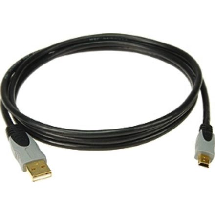 USB 2.0 kábel, 1,5 m – USB A - mini USB B aranyozott csatlakozók, 480 Mbit/s, fekete