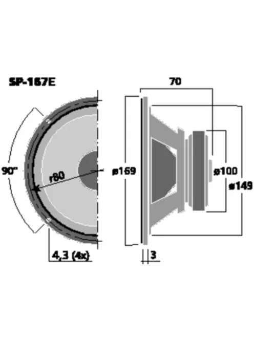 Monacor SP-167E, Hi-Fi mélyközépsugárzó, 70Wmax, 4Ω