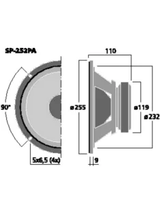   Monacor SP-252PA, univerzális mélyközépsugárzó, 150Wmax, 8Ω
