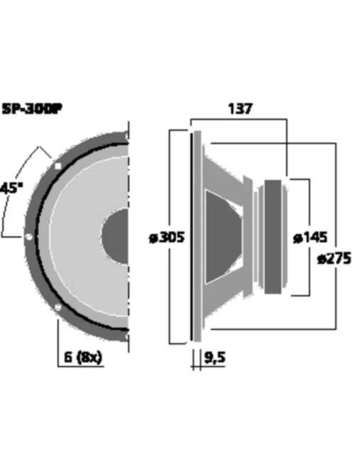 Monacor SP-300P, basszushangszóró, 200Wmax, 8Ω
