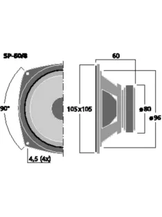   Monacor SP-60/8, Hi-Fi mélyközépsugárzók, 60Wmax, 8Ω (/8) ill. 4Ω (/4)