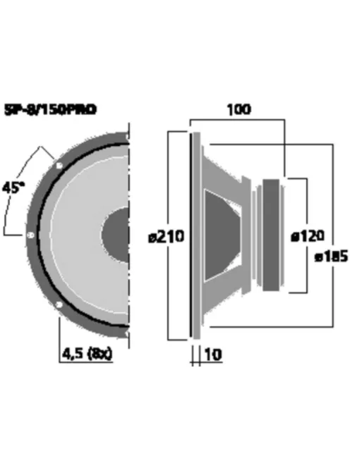 Monacor SP-8/150PRO, kompaktPA basszussugárzó, 300Wmax, 150Weff, 8Ω