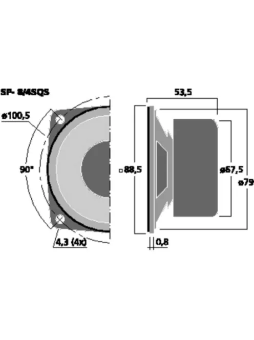 Monacor SP-8/4SQS, univerzális hangszóró, 20Wmax, 4Ω, mágnesesen árnyékolt