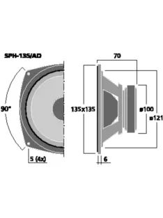 Monacor SPH-135/AD, Hi-Fi mélyközépsugárzó, 60Wmax, 8Ω