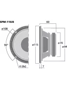 Monacor SPM-116/8, Hi-Fi mélyközépsugárzó, 80Wmax, 40Weff, 8Ω