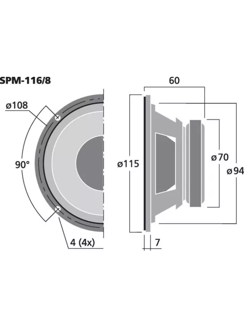 Monacor SPM-116/8, Hi-Fi mélyközépsugárzó, 80Wmax, 40Weff, 8Ω