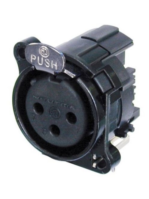 Neutrik NC3FBH2B 3 pólusú XLR aljzat fekete, vízszintes nyákhoz, külön GND és ház, retesszel