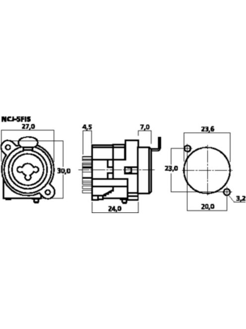 Neutrik NCJ5FIS XLR aljzat + 6,3-as jack aljzat monó 6,3-as-as, ezüstözött érintkező, műanyag ház
