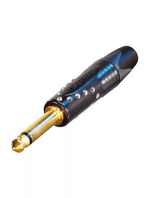 Neutrik NP2XBCRYSTAL 6,3-as monó jack dugó Swarovski kristállyal kirakott, fekete ház, aranyozott